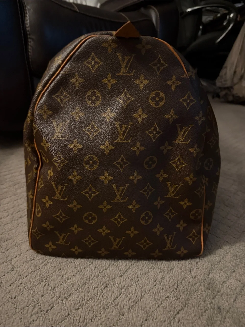 Louis Vuitton Monogram Canvas Keepall Travel Bag with Tan Trim Authentic LV 60